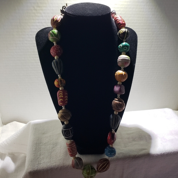 Beautiful Chunky, big and fun handmade BOHO Ceramic Clay Necklace - Picture 2 of 5